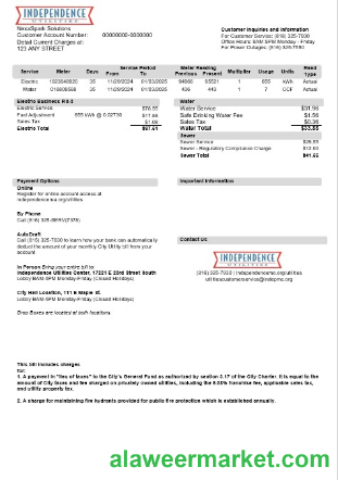 USA Missouri Independence Utilities business utility bill template in Word and PDF formats, version 2